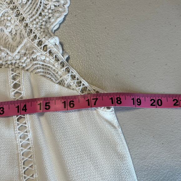 Lulus White Knit Lace Bodice Minimalist Summer Cap Sleeve Shift Dress M - Picture 9 of 10